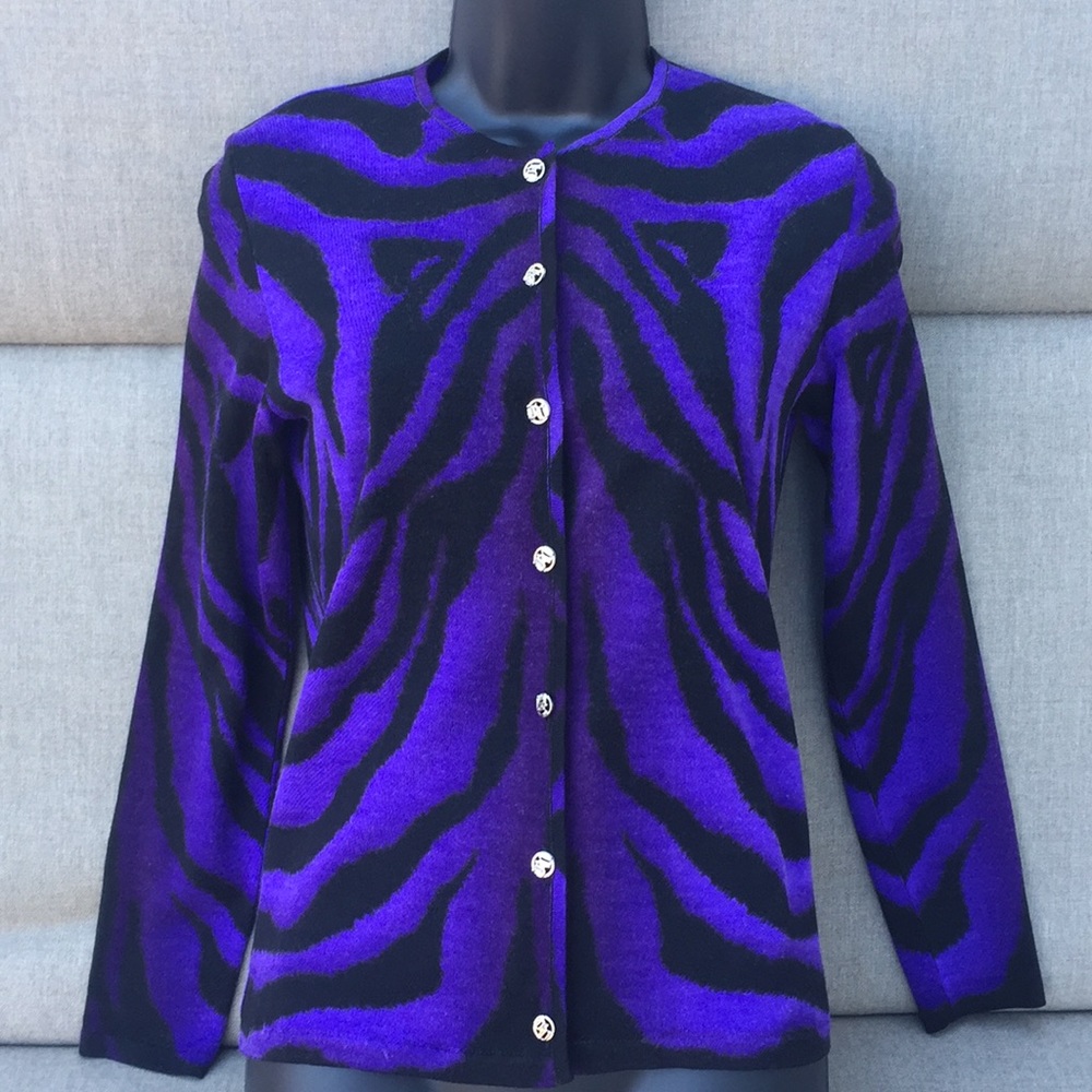 VERSACE Italian Wool Lightweight Cardigan in Vibrant Zebra Pattern